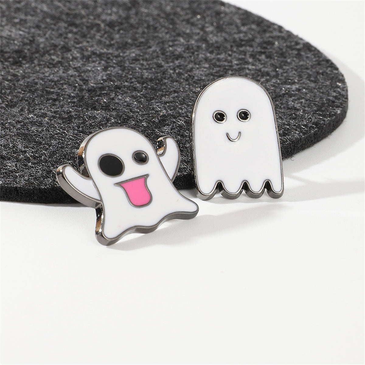 White & Silver-Plated Ghost Enamel Pin Set