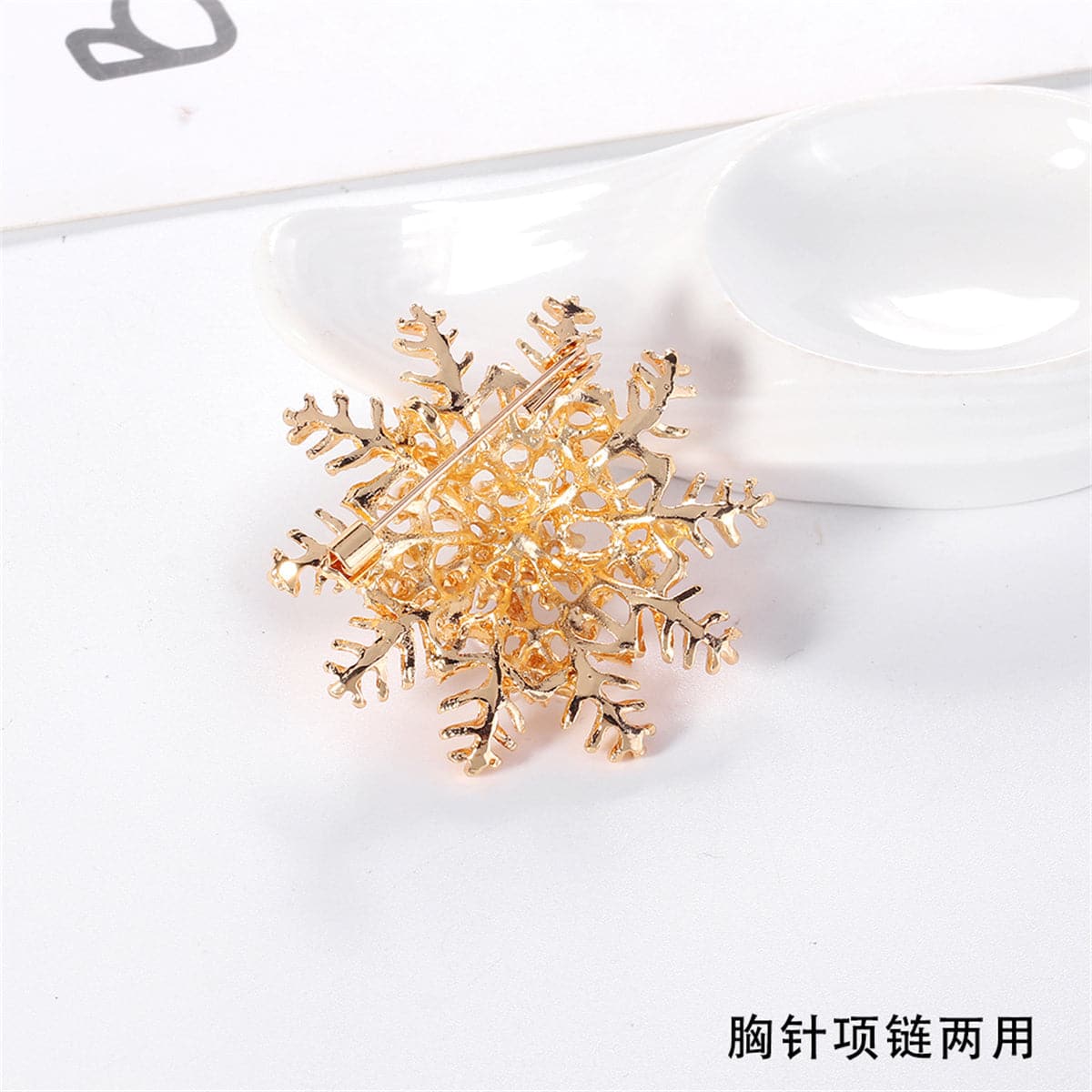 Pearl & 18K Gold-Plated Snowflake Brooch