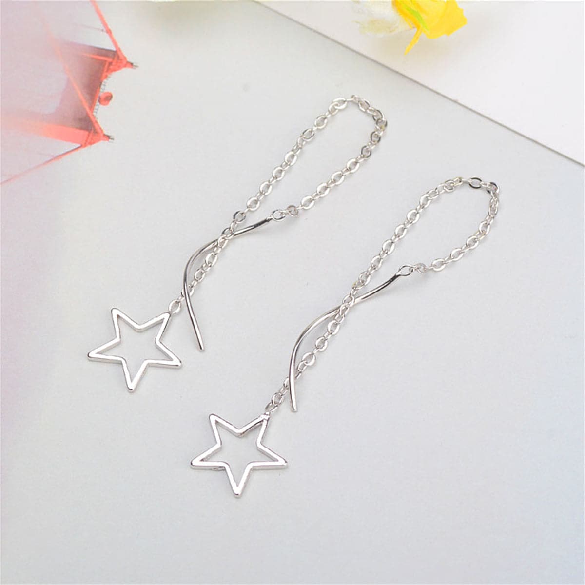 Silver-Plated Hollow Star Threader Earrings - streetregion