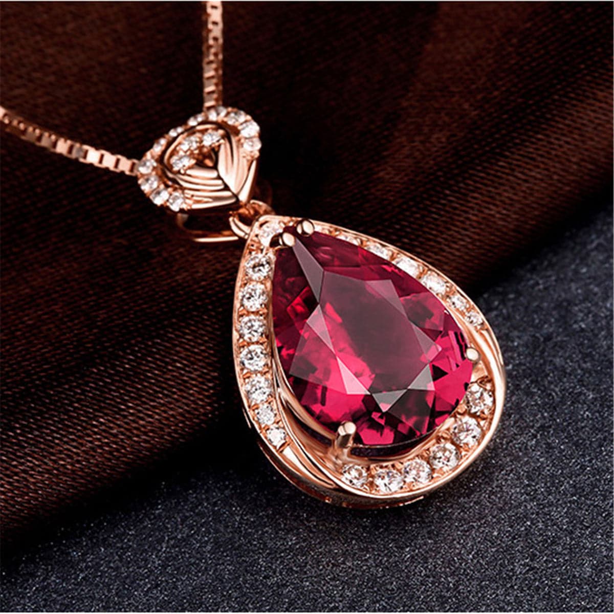 Red Crystal & Cubic Zirconia 18K Rose Gold-Plated Pear-Cut Halo Pendant Necklace