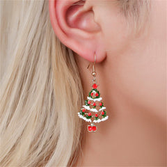 Red & Green Enamel Openwork Christmas Tree Drop Earrings