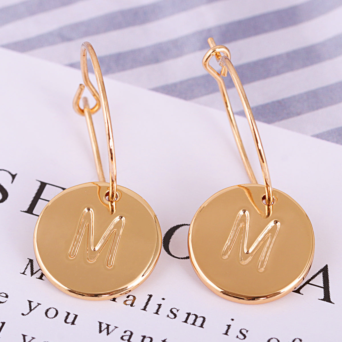 18K Gold-Plated Letter M Cut Drop Earrings