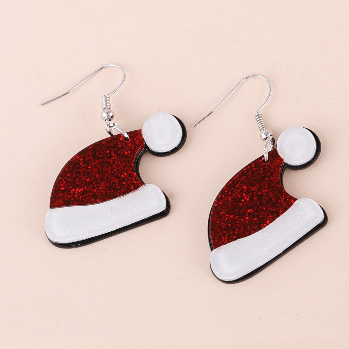 Red & White Glitter Santa Hat Drop Earrings