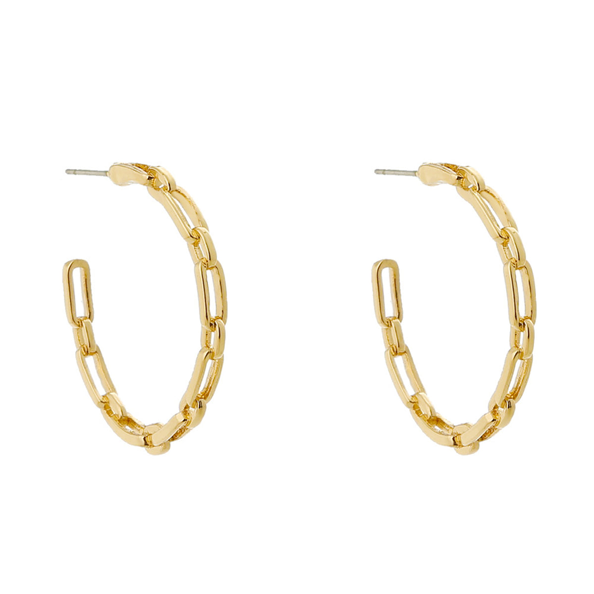 Elegant 18K gold-plated chain hoop earrings featuring a stylish link design, perfect for any occasion.