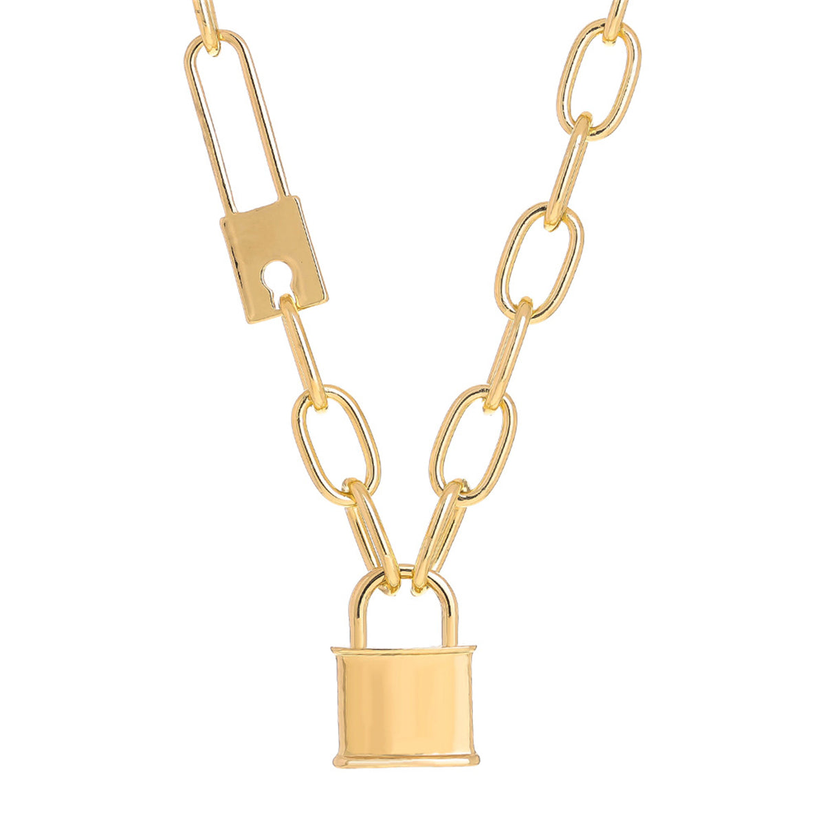 Luxurious 18K gold-plated necklace featuring a distinctive padlock pendant, perfect for making a bold fashion statement.