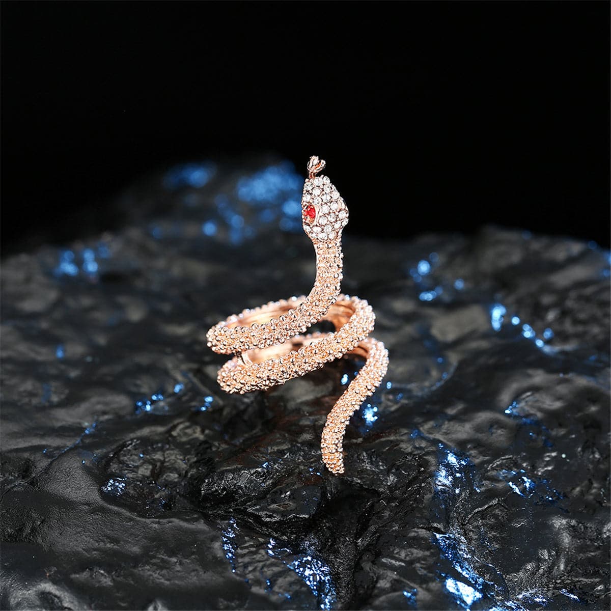 Cubic Zirconia & 18K Rose Gold-Plated Snake Stackable Ring