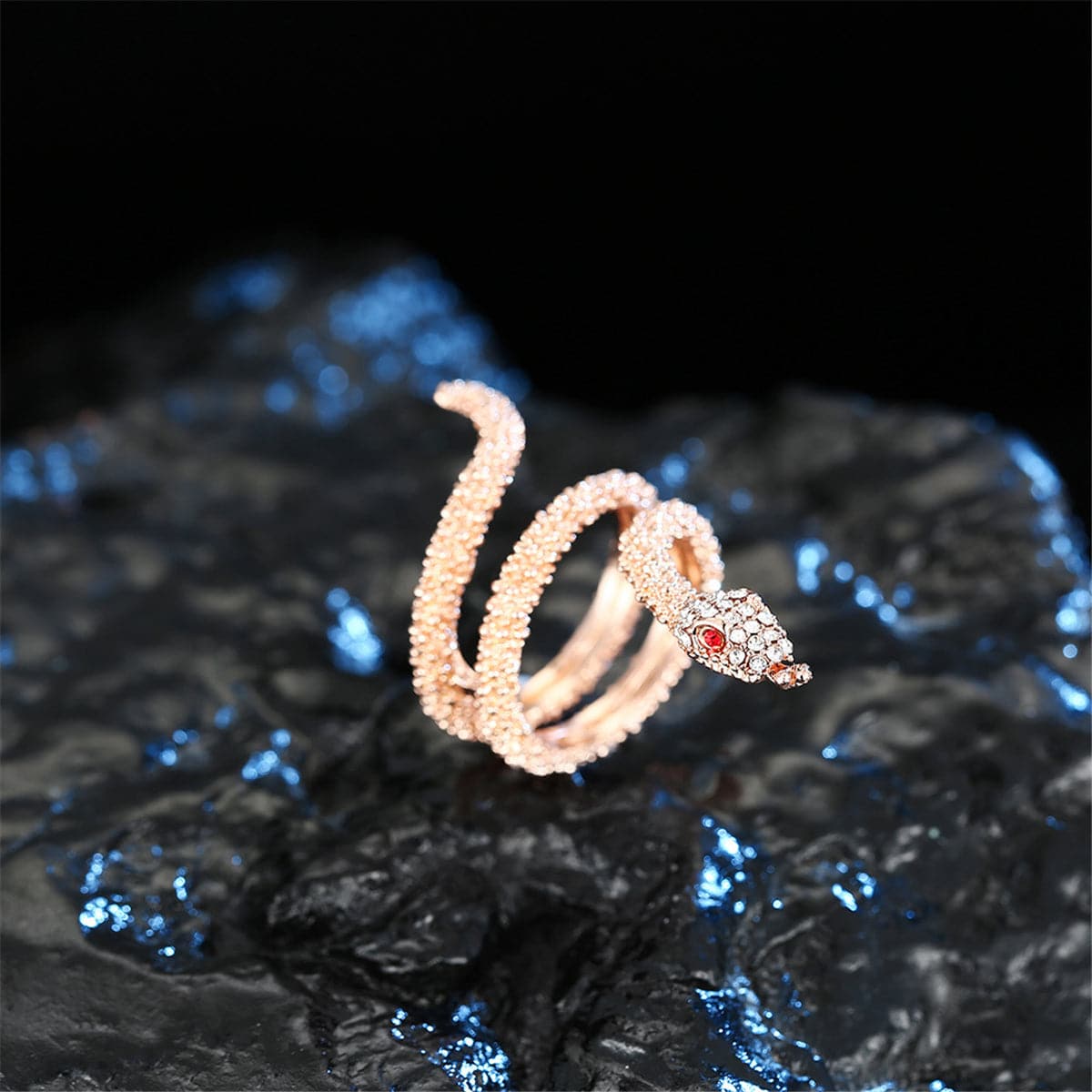 Cubic Zirconia & 18K Rose Gold-Plated Snake Stackable Ring