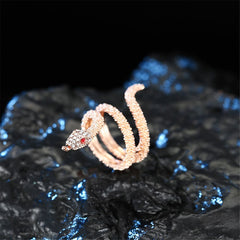 Cubic Zirconia & 18K Rose Gold-Plated Snake Stackable Ring