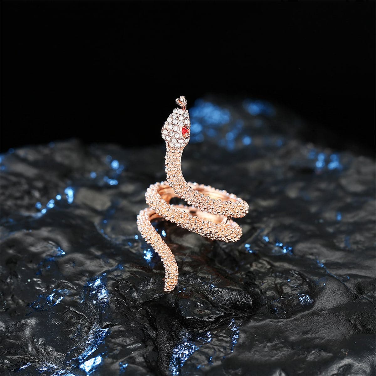 Cubic Zirconia & 18K Rose Gold-Plated Snake Stackable Ring