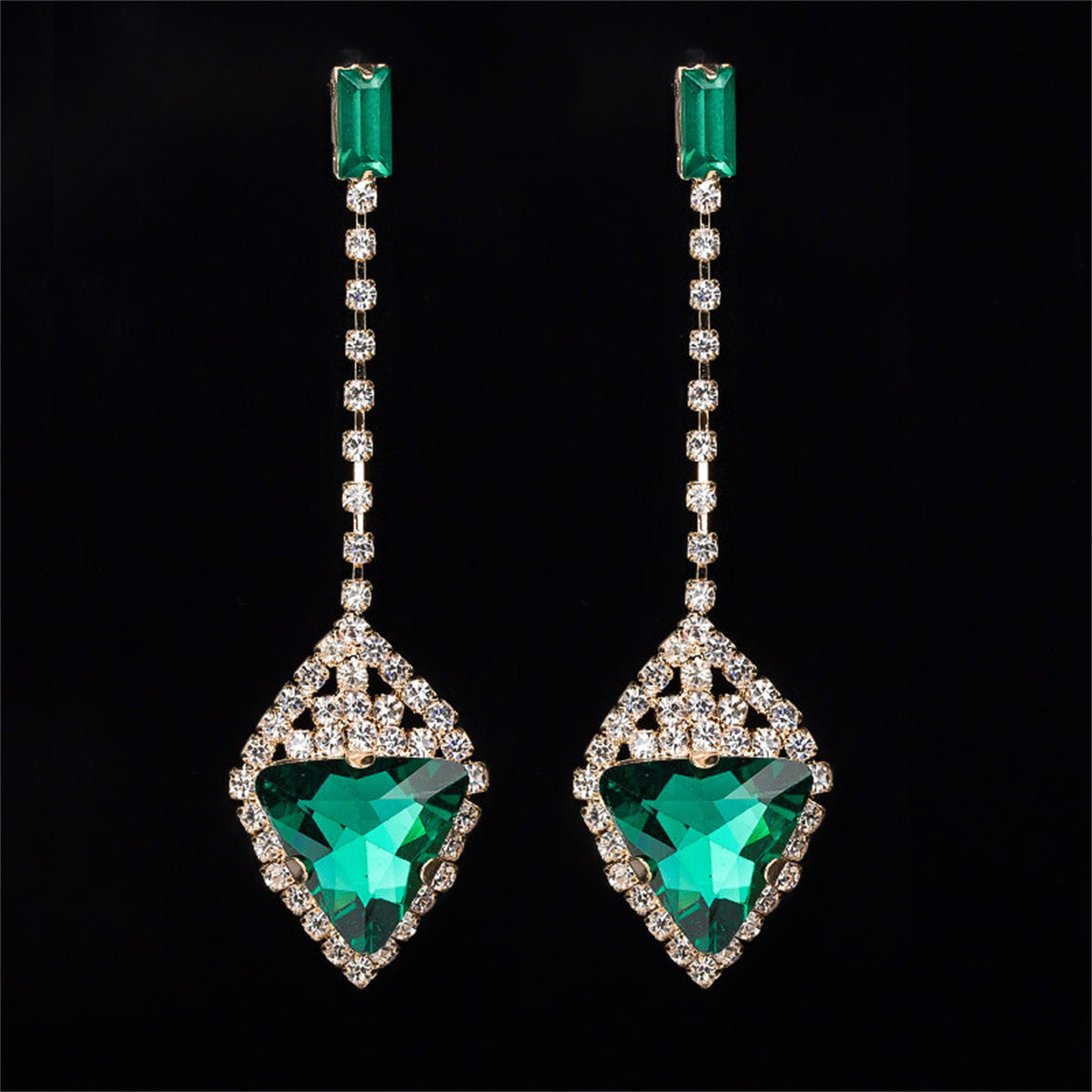 Green Crystal & Cubic Zirconia Drop Earrings