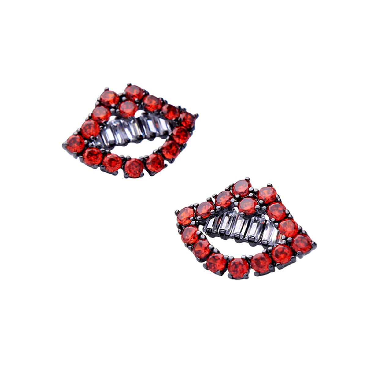 Red & Silver-Plated Lips Stud Earrings With Swarovski® Crystals - streetregion