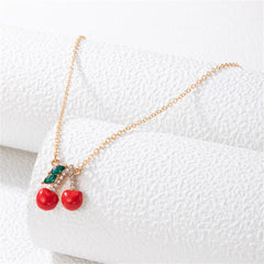 Red Enamel & Cubic Zirconia Cherry Cluster Pendant Necklace