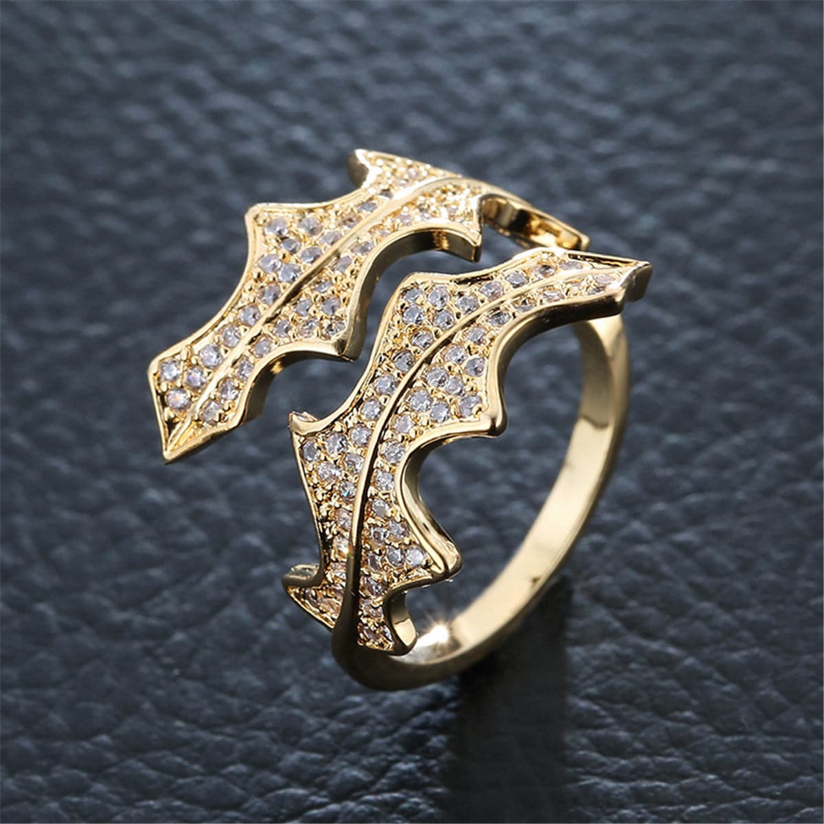 Cubic Zirconia Textured Leaf Wrap Ring