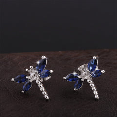 Blue cubic zirconia & Silvertone Dragonfly Stud Earrings - streetregion