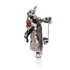 Cubic Zirconia & Silver-Plated Flower Christmas Bell Brooch