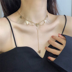 18K Gold-Plated Bow Station Drop Choker Necklace