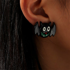 Black & Silver-Plated Bat Stud Earrings