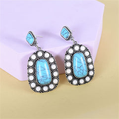 Blue Turquoise & White Resin Oval Drop Earrings