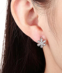 Cubic Zirconia & Silver-Plated Snowflake Huggie Earrings