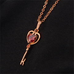 Red Crystal & 18K Rose Gold-Plated Heart Key Pendant Necklace