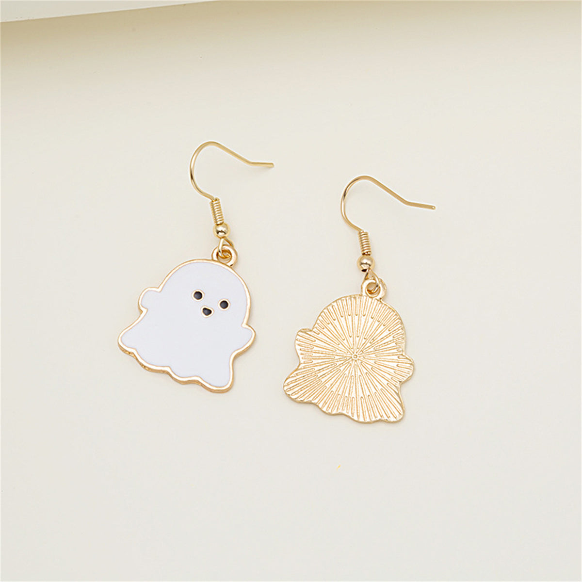 White Enamel & 18K Gold-Plated Ghost Drop Earrings