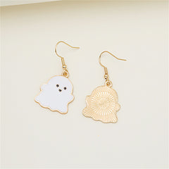 White Enamel & 18K Gold-Plated Ghost Drop Earrings