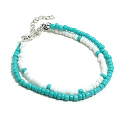 Turquoise & White Beaded Layer Anklet