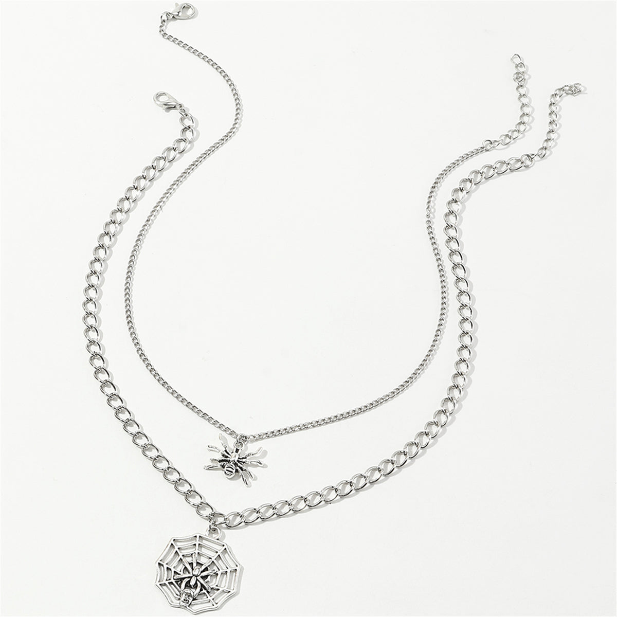 Silver-Plated Spider & Web Pendant Necklace Set