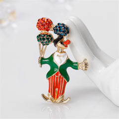 Cubic Zirconia & 18K Gold-Plated Bouquet & Clown Brooch