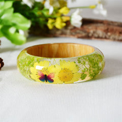 Yellow Dried Flower Wood Bangle