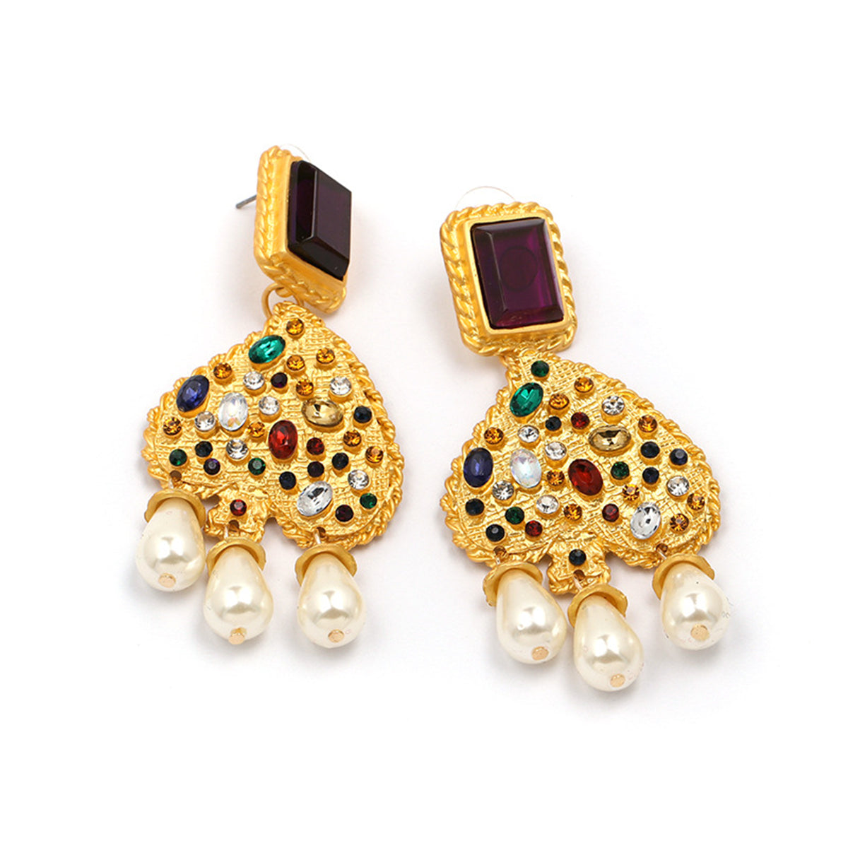 Pearl & Multicolor Crystal 18K Gold-Plated Abstract Heart Drop Earrings