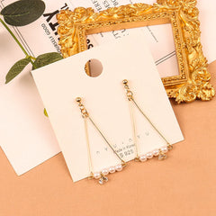 Pearl & 18K Gold-Plated Charm Open Triangle Drop Earrings