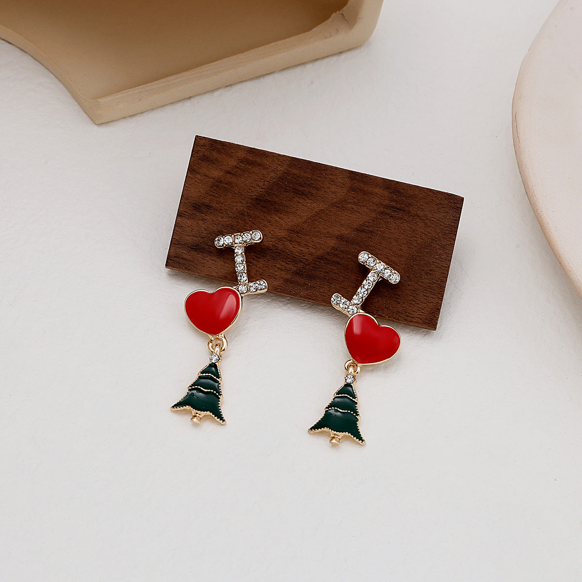 Cubic Zirconia & Enamel 18K Gold-Plated 'I Love Christmas Trees' Drop Earrings