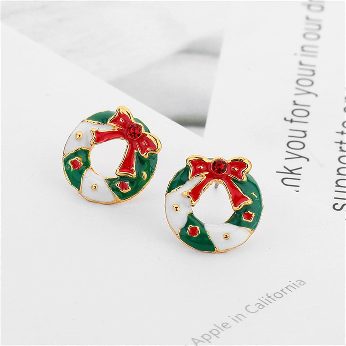 Green Cubic Zirconia & 18K Gold-Plated Christmas Wreath Stud Earrings