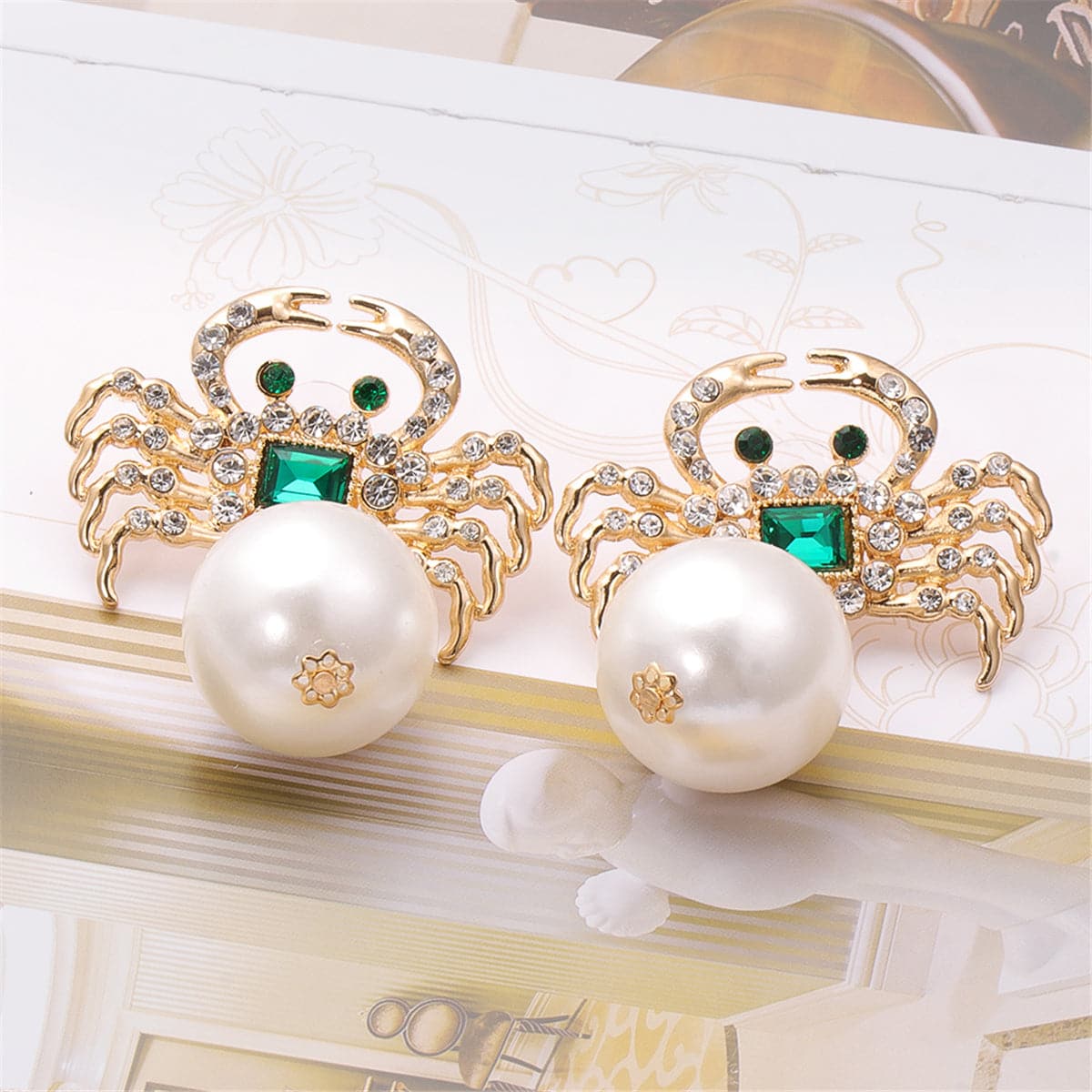 Pearl & Crystal Cubic Zirconia 18k Gold-Plated Crab Drop Earrings