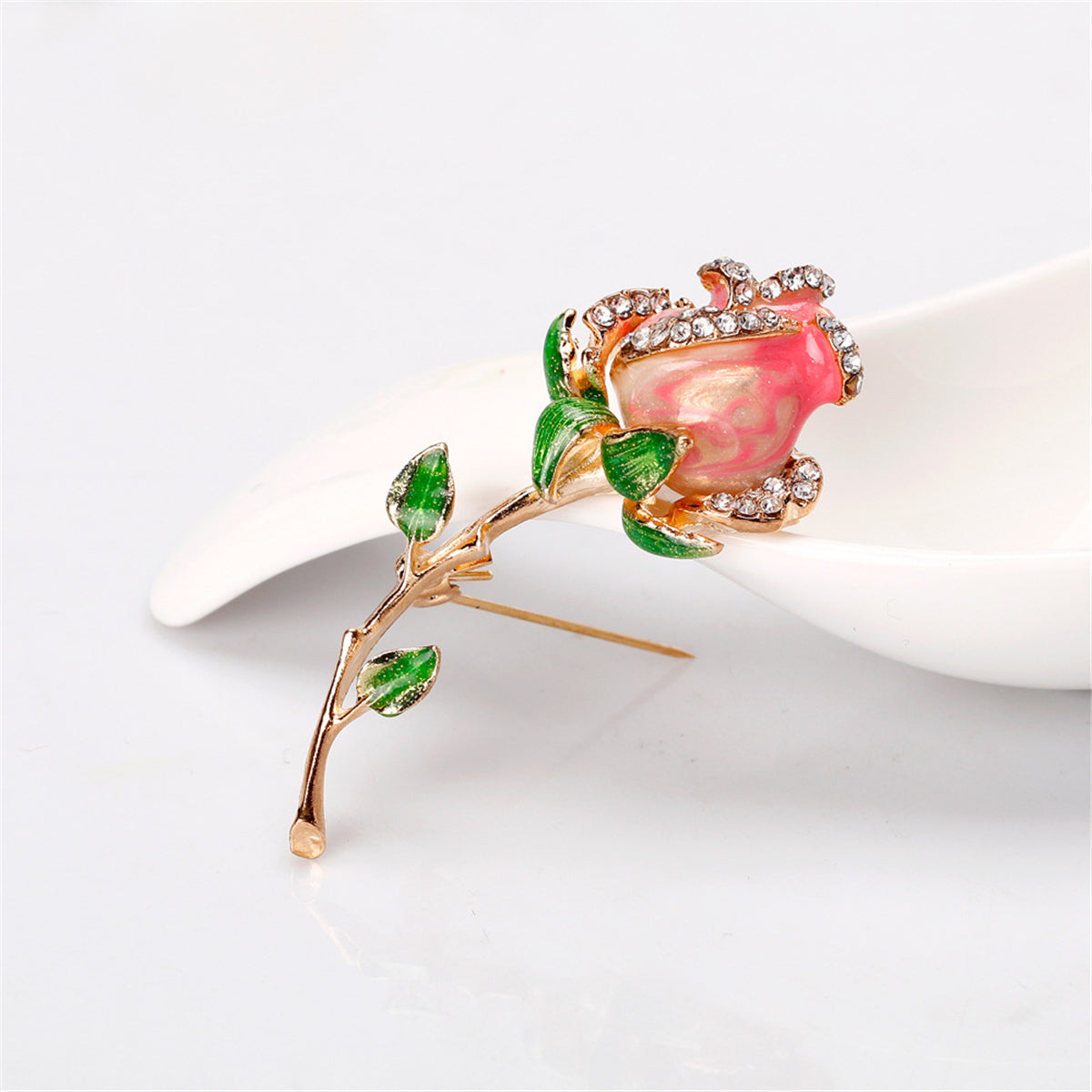 18K Gold-Plated & Cubic Zirconia Flower Brooch