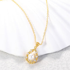 White Pearl & Cubic Zirconia 18K Gold-Plated Drop Pendant Necklace