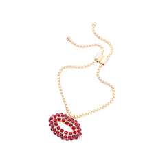 Red cubic zirconia & 18k Gold-Plated Lips Pendant Adjustable Bracelet - streetregion