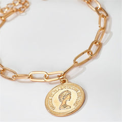 Stunning gold anklet adorned with a coin charm, showcasing 18K gold plating for a chic and sophisticated look.