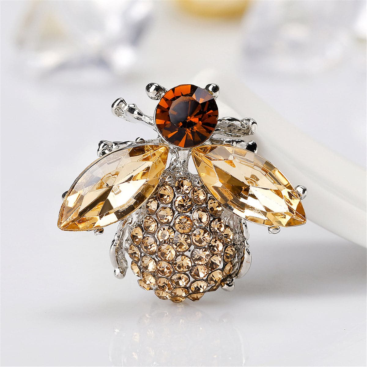 Champagne Crystal & cubic zirconia Bee Brooch - streetregion