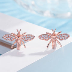 Cubic Zirconia & 18K Rose Gold-Plated Bee Stud Earring