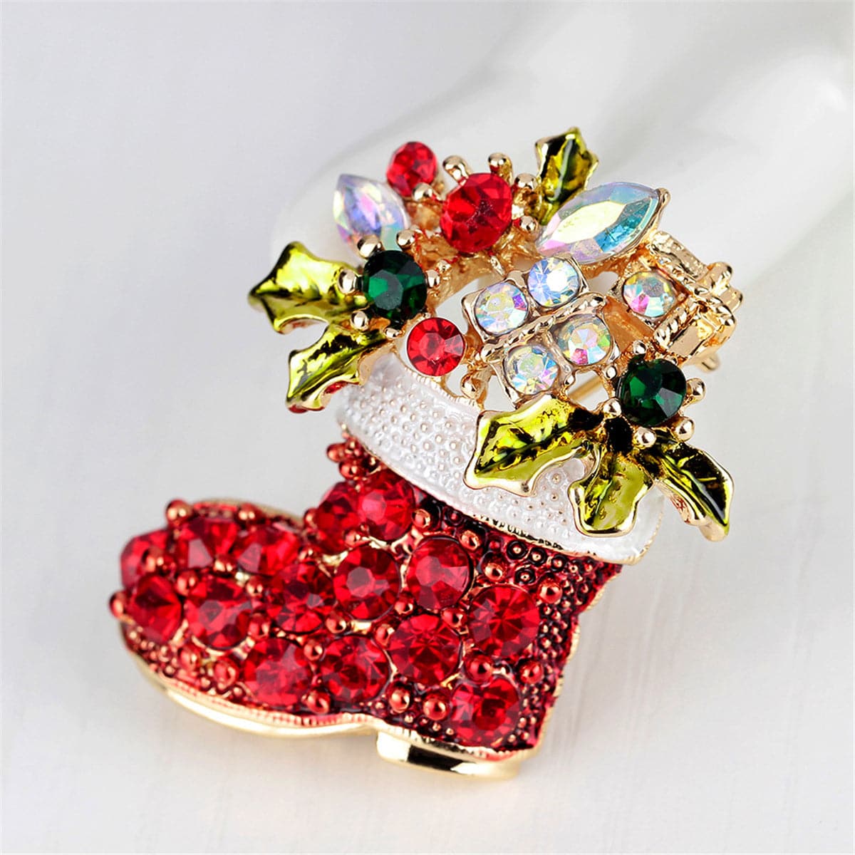 Cubic Zirconia & 18K Gold-Plated Stocking Brooch