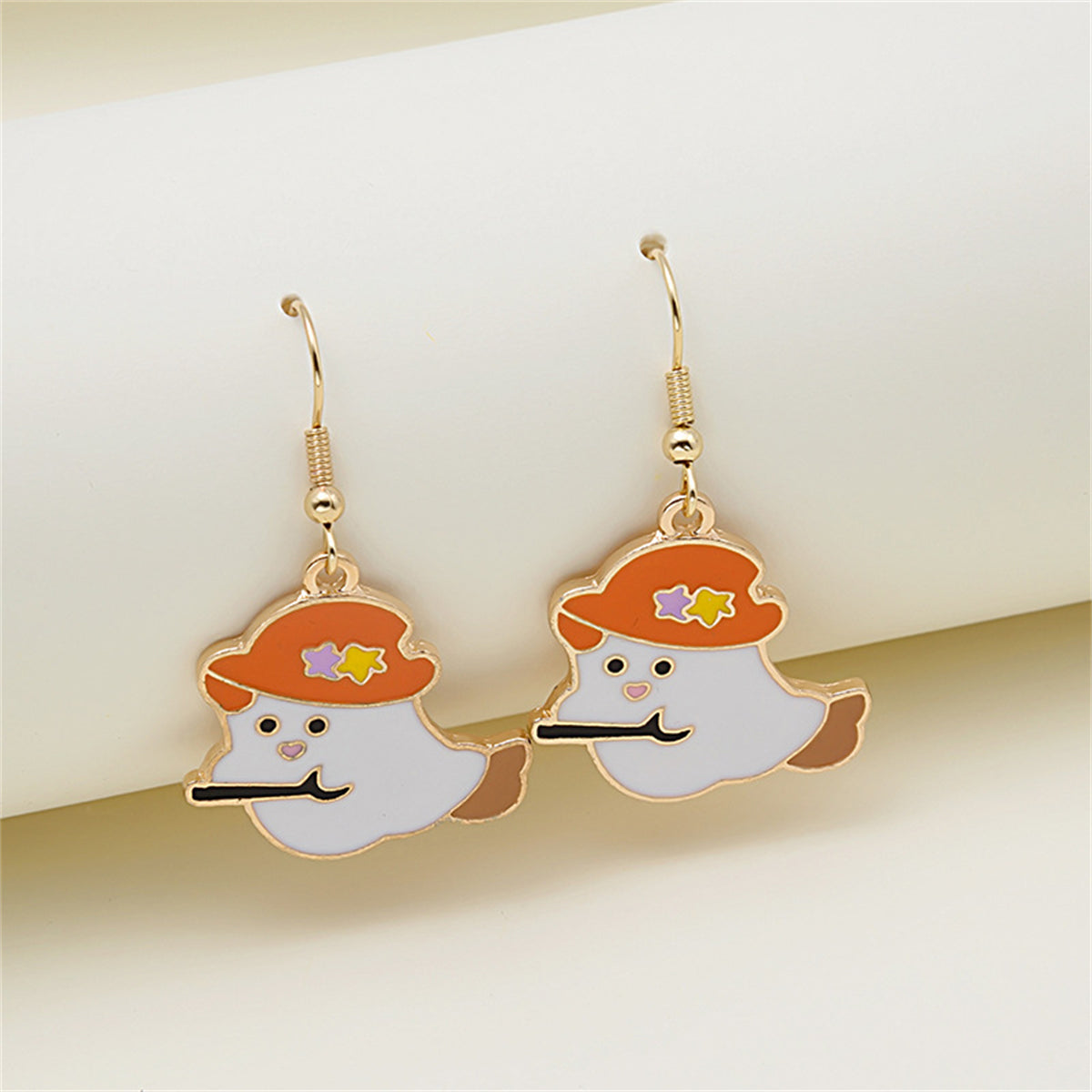 Orange Enamel & 18K Gold-Plated Broomstick Ghost Drop Earrings