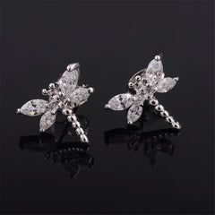 Crystal & Silver-Plated Dragonfly Stud Earrings