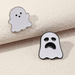 White & Silver-Plated Ghost Enamel Pin Set