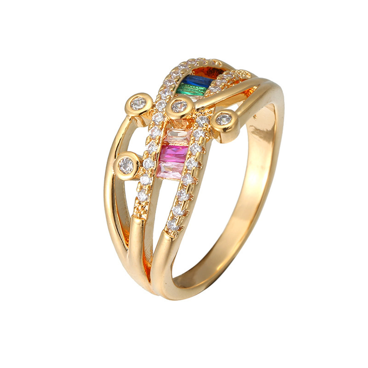 Cubic Zirconia & Rainbow Crystal Rattan Ring