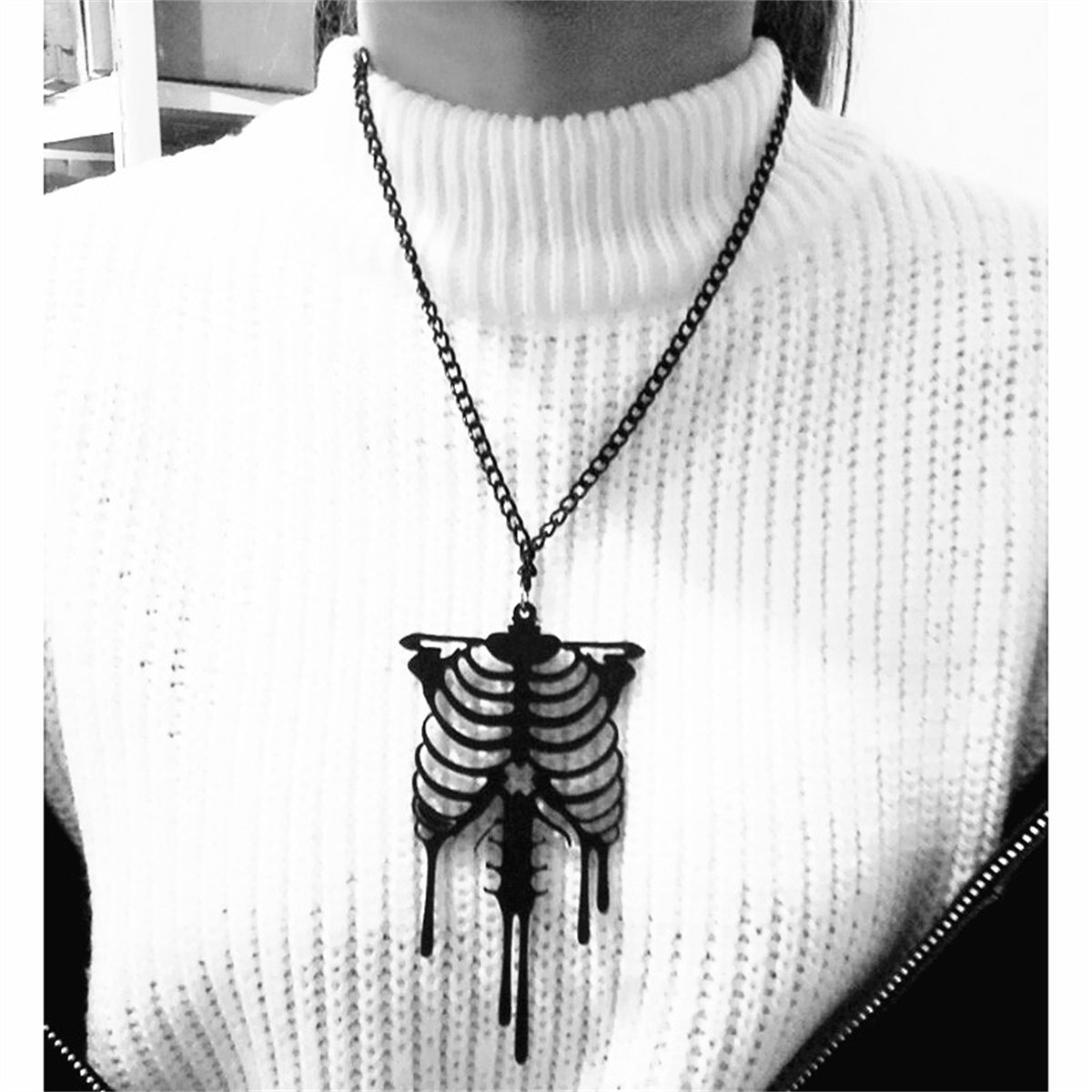 Black Ribcage Pendant Necklace