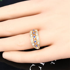 Blue & 18K Gold-Plated Embossed Ring