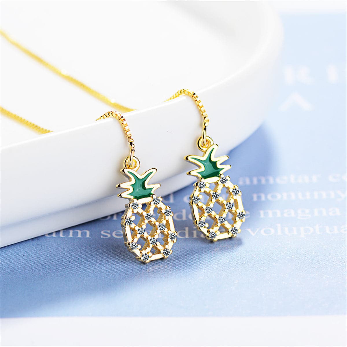 Cubic Zirconia & Enamel 18K Gold-Plated Applepine Threader Earrings