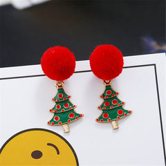 Red Pom-Pom & 18K Gold-Plated Christmas Tree Drop Earrings